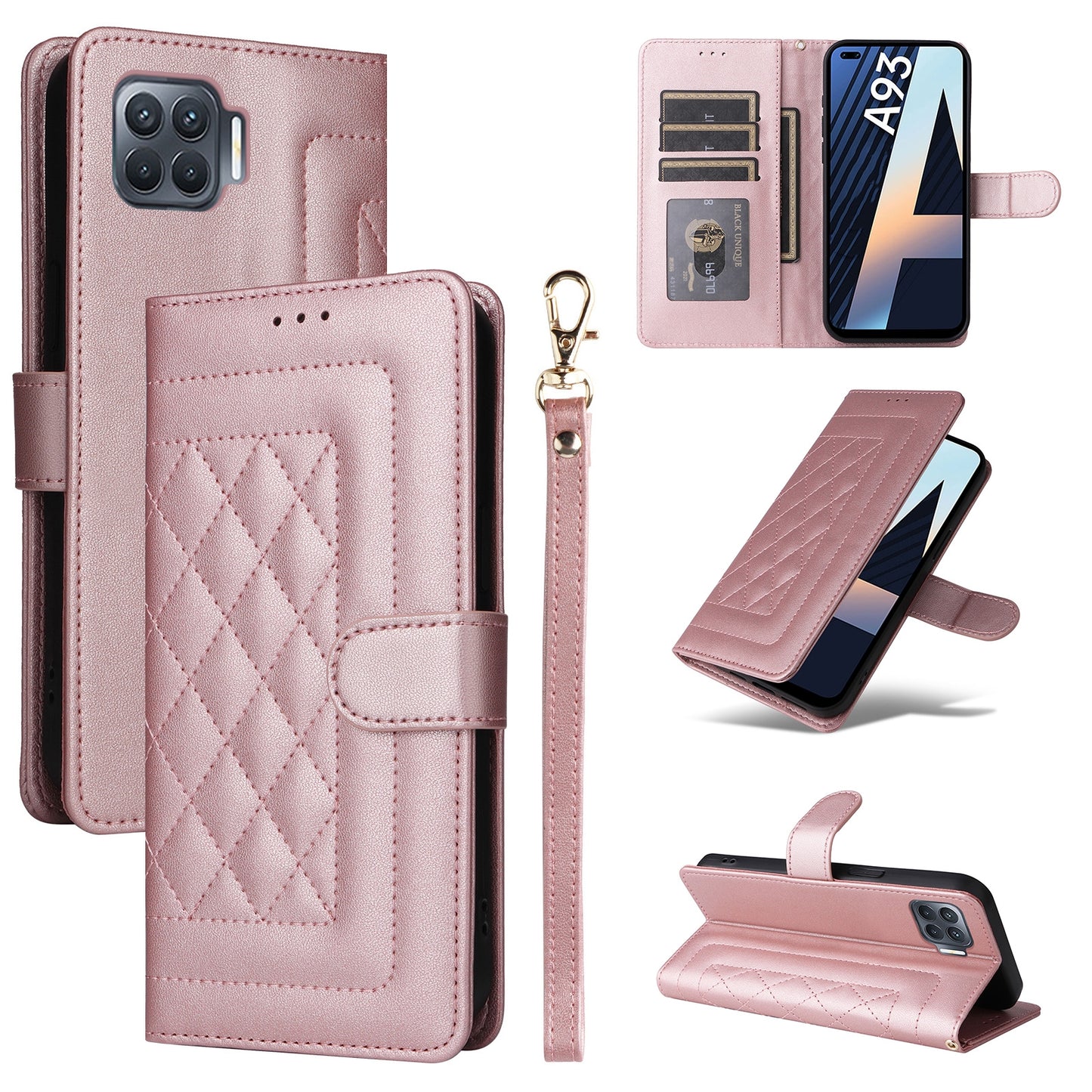 OPPO A93 4G / F17 Pro Diamond Lattice Leather Flip Phone Case - Durable and Convenient Holder with Precision Cutouts