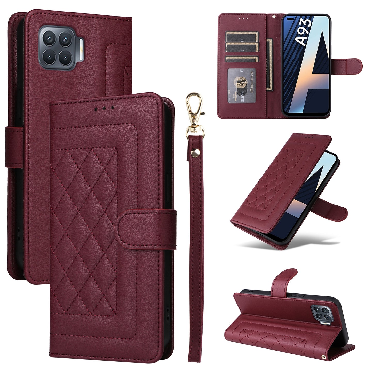 OPPO A93 4G / F17 Pro Diamond Lattice Leather Flip Phone Case - Durable and Convenient Holder with Precision Cutouts