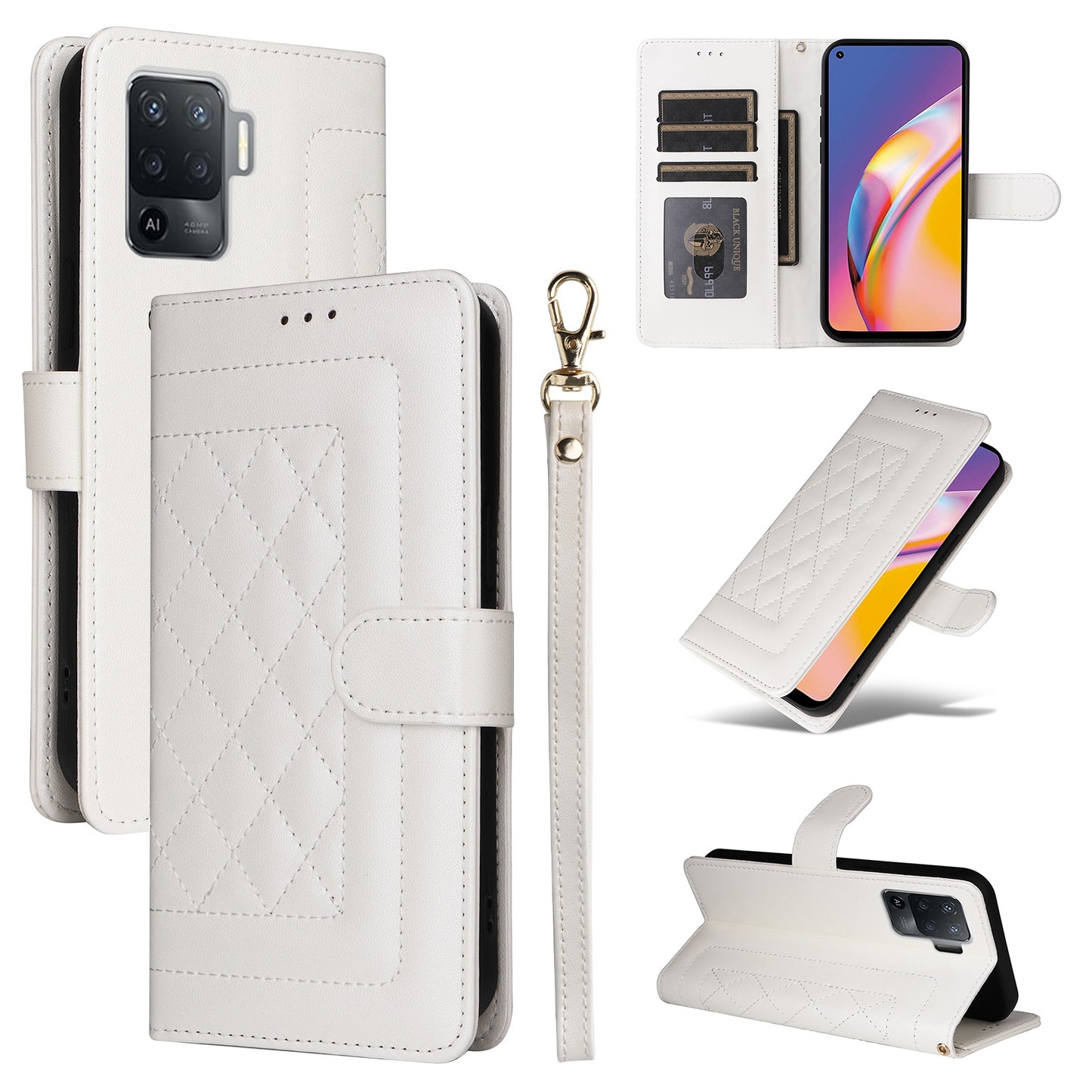 OPPO A94 / F19 Pro Diamond Lattice Leather Flip Phone Case - Durable and Convenient Holder with Precision Cutouts