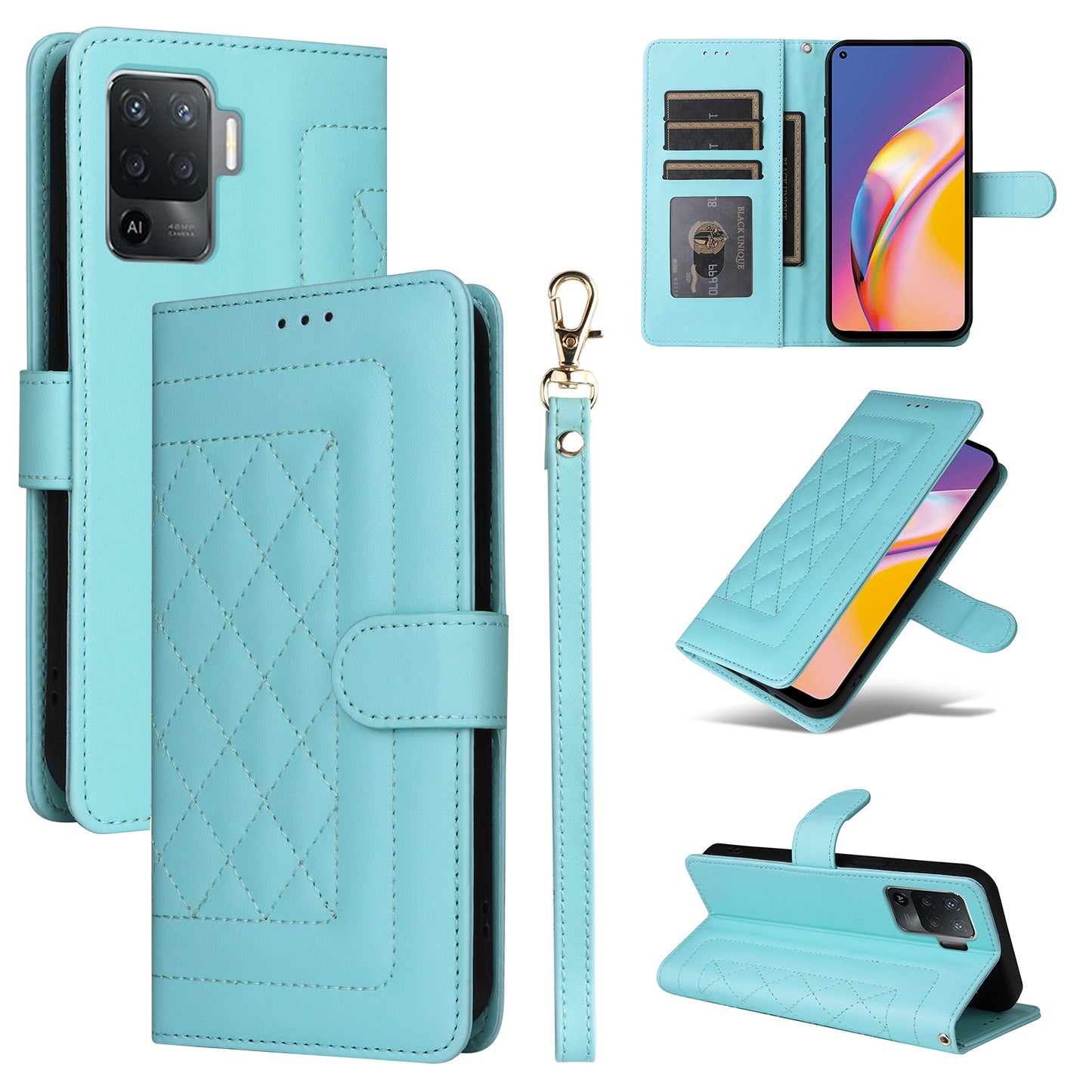 OPPO A94 / F19 Pro Diamond Lattice Leather Flip Phone Case - Durable and Convenient Holder with Precision Cutouts
