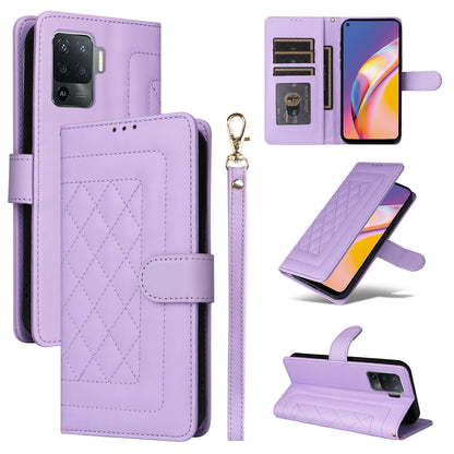 OPPO A94 / F19 Pro Diamond Lattice Leather Flip Phone Case - Durable and Convenient Holder with Precision Cutouts
