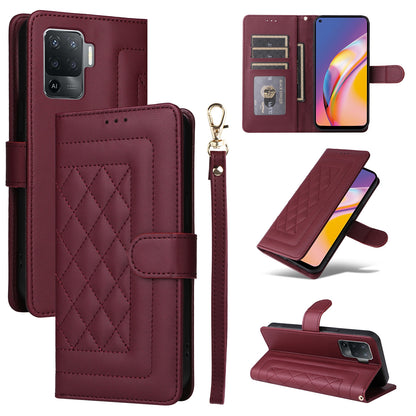 OPPO A94 / F19 Pro Diamond Lattice Leather Flip Phone Case - Durable and Convenient Holder with Precision Cutouts