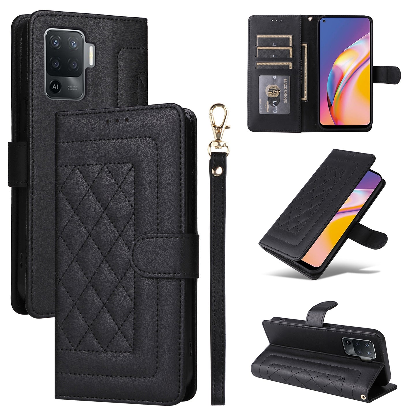 OPPO A94 / F19 Pro Diamond Lattice Leather Flip Phone Case - Durable and Convenient Holder with Precision Cutouts