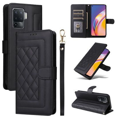 OPPO A94 / F19 Pro Diamond Lattice Leather Flip Phone Case - Durable and Convenient Holder with Precision Cutouts