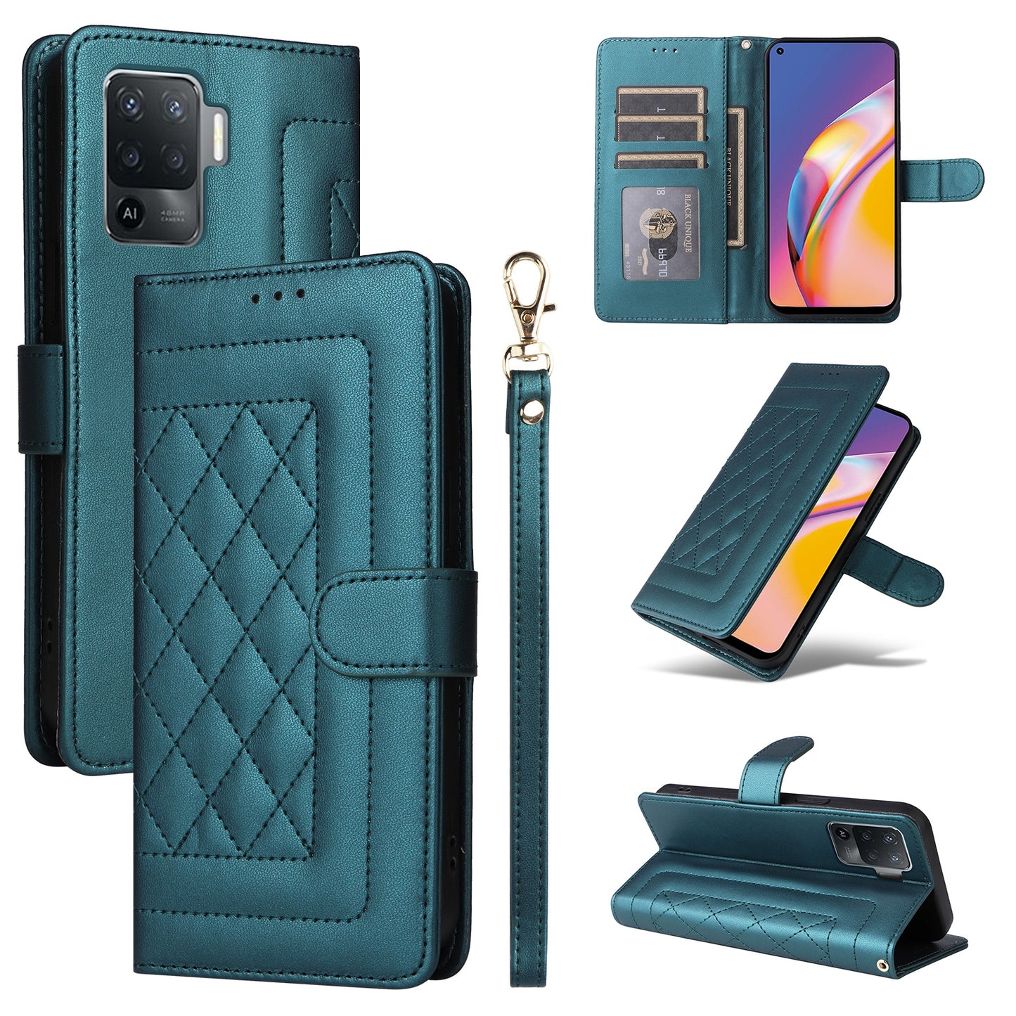 OPPO A94 / F19 Pro Diamond Lattice Leather Flip Phone Case - Durable and Convenient Holder with Precision Cutouts