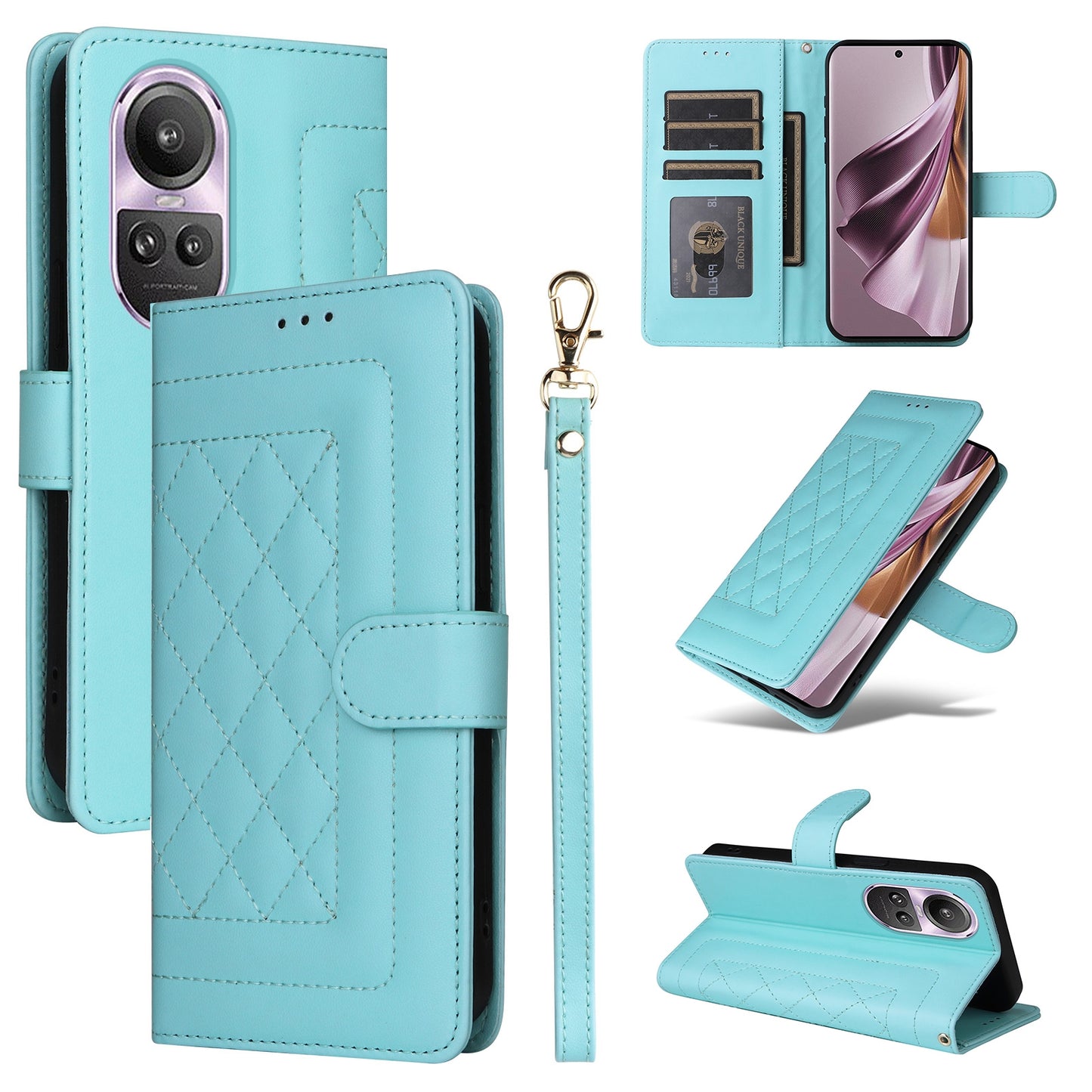 OPPO Reno10 5G / Reno10 Pro 5G Diamond Lattice Leather Flip Phone Case - Durable and Convenient Holder with Precision Cutouts