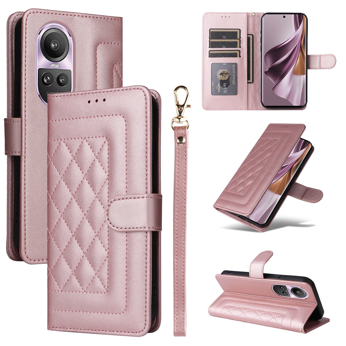 OPPO Reno10 5G / Reno10 Pro 5G Diamond Lattice Leather Flip Phone Case - Durable and Convenient Holder with Precision Cutouts