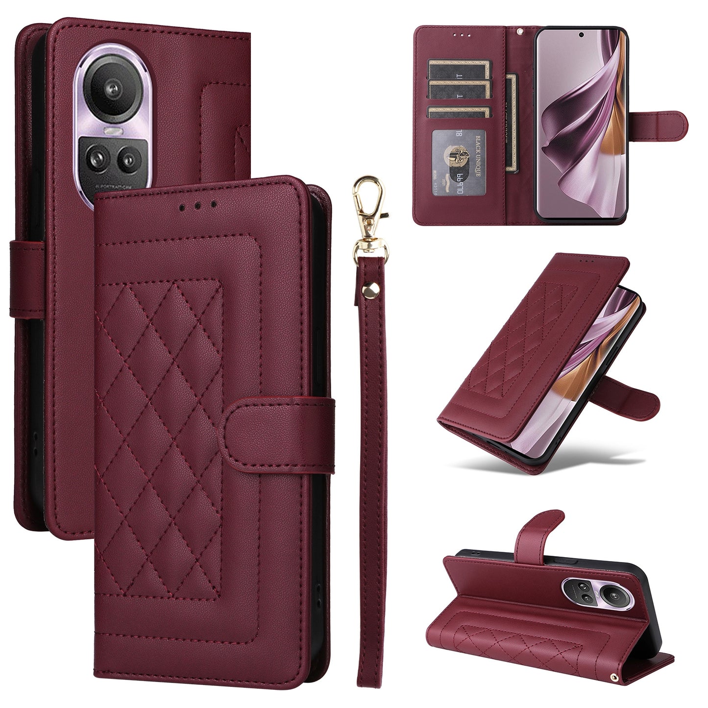 OPPO Reno10 5G / Reno10 Pro 5G Diamond Lattice Leather Flip Phone Case - Durable and Convenient Holder with Precision Cutouts
