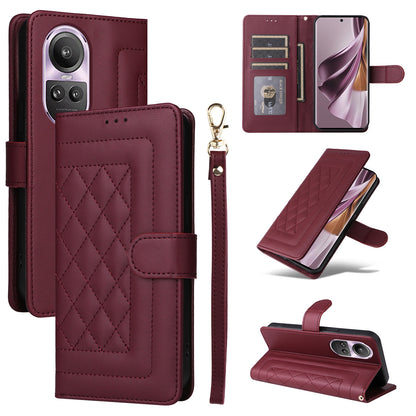 OPPO Reno10 5G / Reno10 Pro 5G Diamond Lattice Leather Flip Phone Case - Durable and Convenient Holder with Precision Cutouts