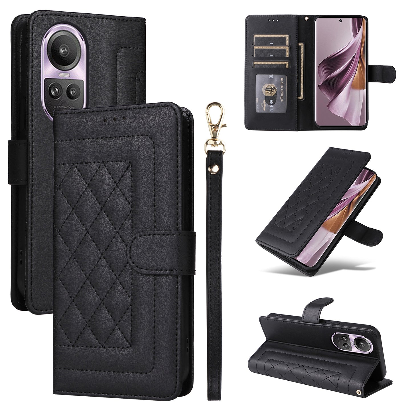 OPPO Reno10 5G / Reno10 Pro 5G Diamond Lattice Leather Flip Phone Case - Durable and Convenient Holder with Precision Cutouts