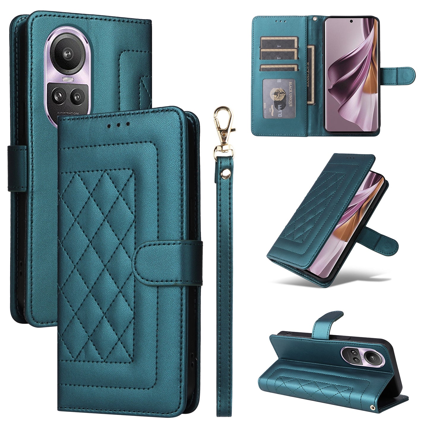 OPPO Reno10 5G / Reno10 Pro 5G Diamond Lattice Leather Flip Phone Case - Durable and Convenient Holder with Precision Cutouts