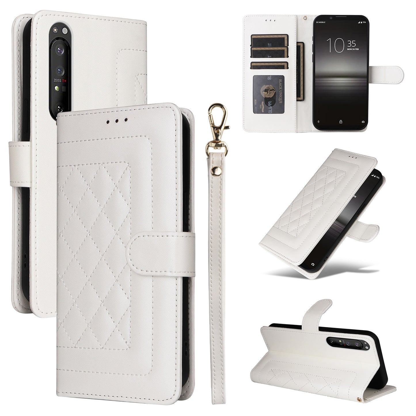 Sony Xperia 1 II Diamond Lattice Leather Flip Phone Case - Durable and Convenient Holder with Precision Cutouts