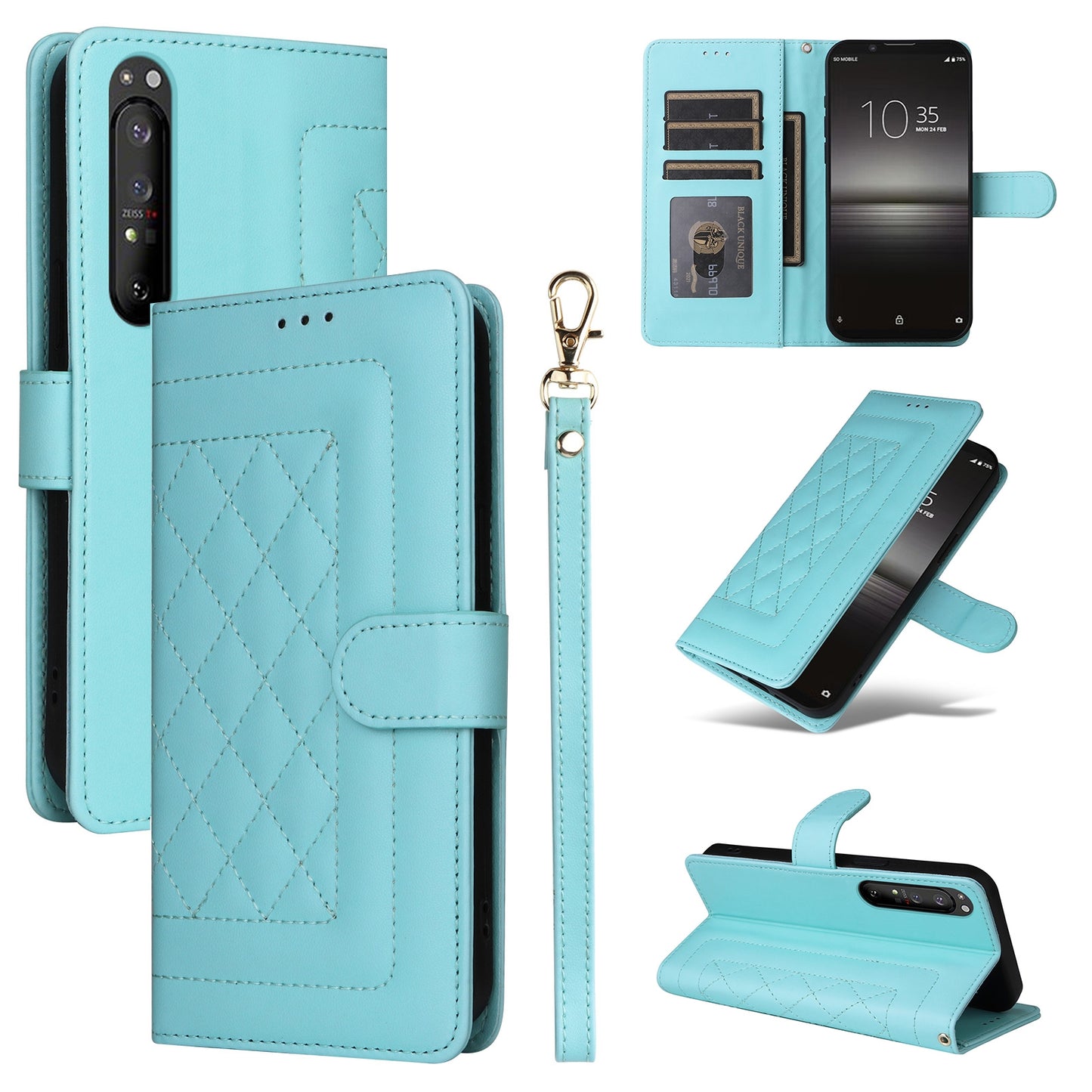 Sony Xperia 1 II Diamond Lattice Leather Flip Phone Case - Durable and Convenient Holder with Precision Cutouts