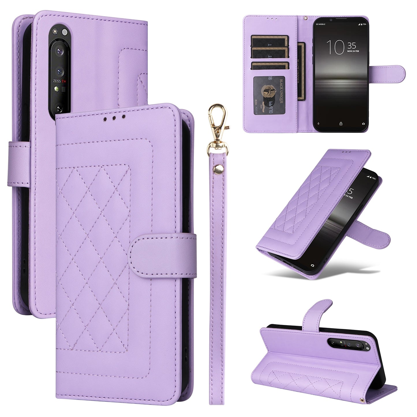 Sony Xperia 1 II Diamond Lattice Leather Flip Phone Case - Durable and Convenient Holder with Precision Cutouts