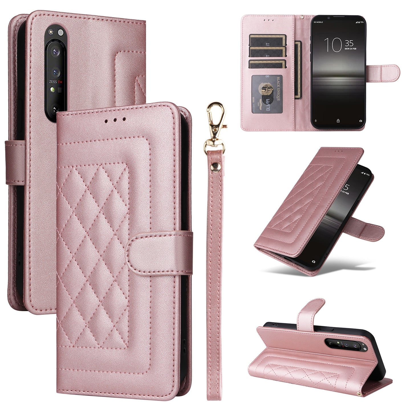 Sony Xperia 1 II Diamond Lattice Leather Flip Phone Case - Durable and Convenient Holder with Precision Cutouts