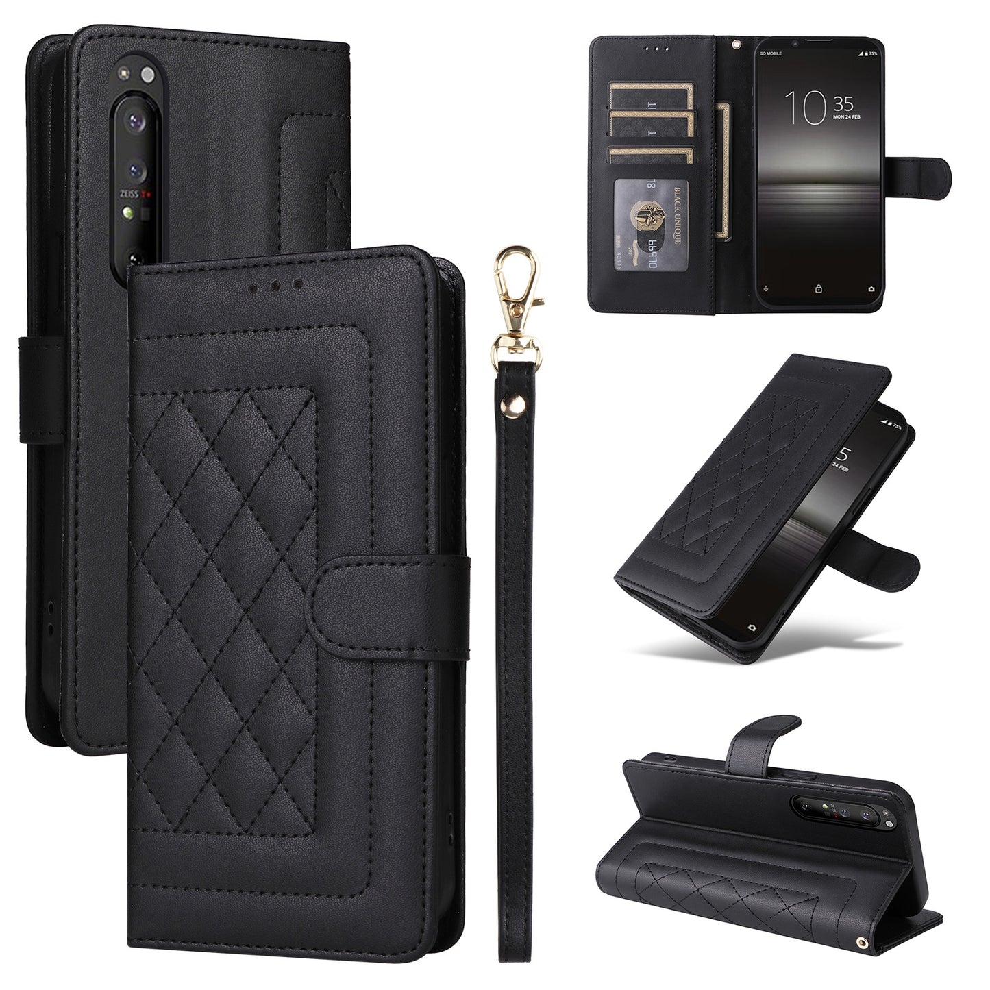 Sony Xperia 1 II Diamond Lattice Leather Flip Phone Case - Durable and Convenient Holder with Precision Cutouts