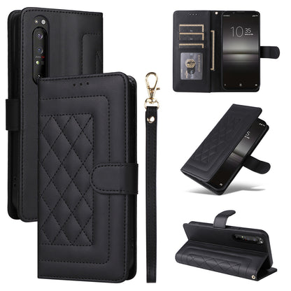 Sony Xperia 1 II Diamond Lattice Leather Flip Phone Case - Durable and Convenient Holder with Precision Cutouts