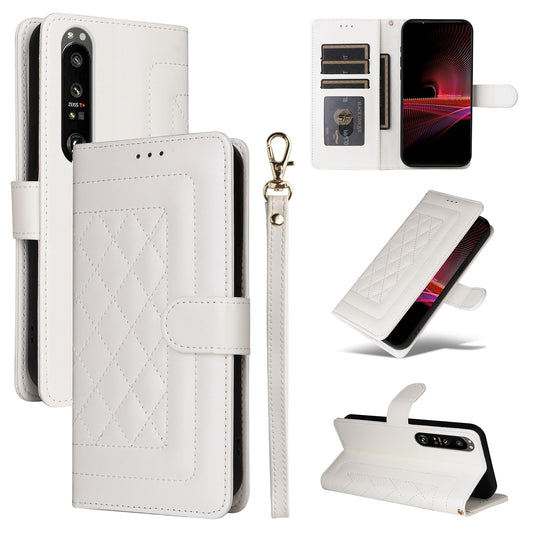 Sony Xperia 1 III Diamond Lattice Leather Flip Phone Case - Durable and Convenient Holder with Precision Cutouts