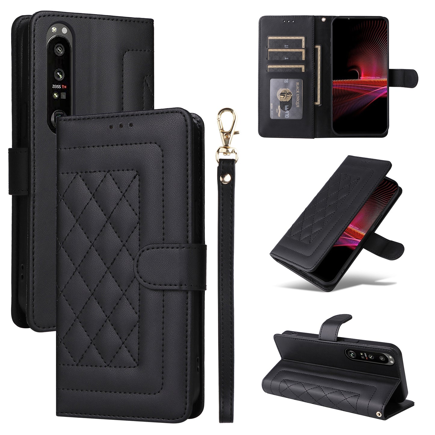 Sony Xperia 1 III Diamond Lattice Leather Flip Phone Case - Durable and Convenient Holder with Precision Cutouts