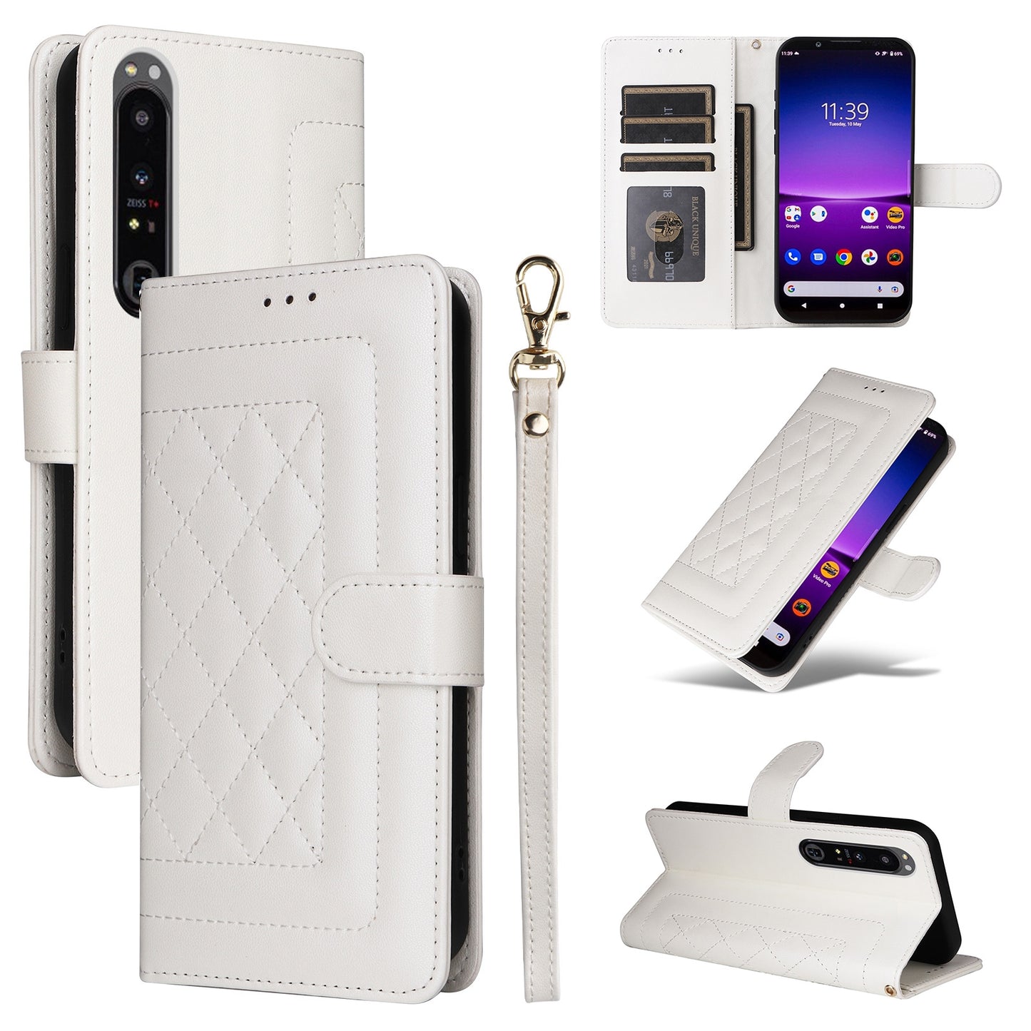 Sony Xperia 1 IV Diamond Lattice Leather Flip Phone Case - Durable and Convenient Holder with Precision Cutouts