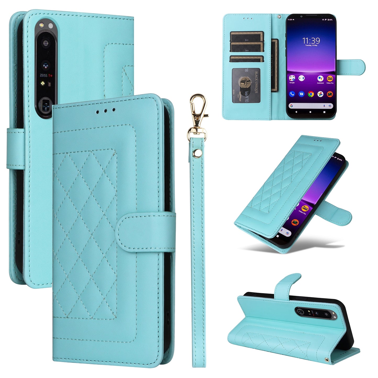 Sony Xperia 1 IV Diamond Lattice Leather Flip Phone Case - Durable and Convenient Holder with Precision Cutouts