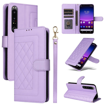 Sony Xperia 1 IV Diamond Lattice Leather Flip Phone Case - Durable and Convenient Holder with Precision Cutouts