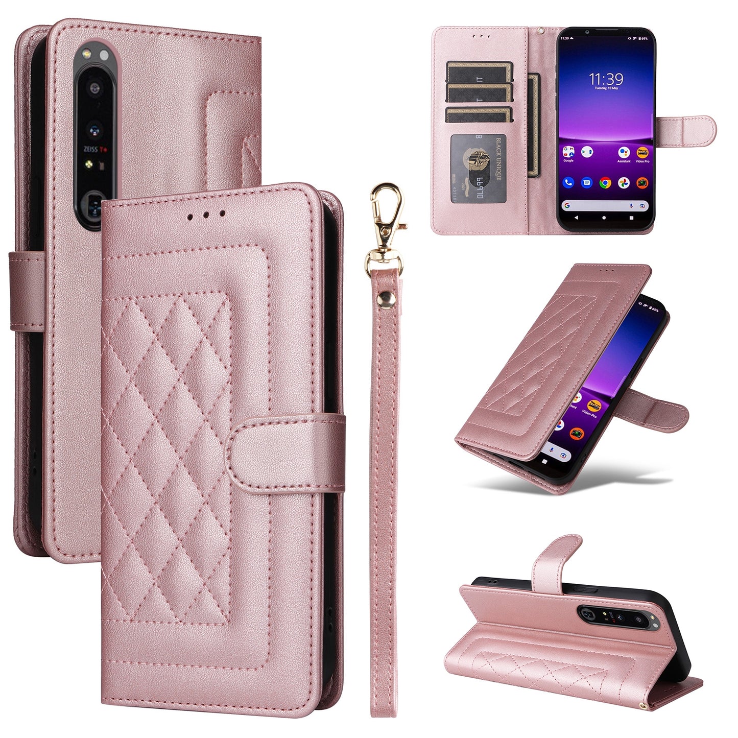 Sony Xperia 1 IV Diamond Lattice Leather Flip Phone Case - Durable and Convenient Holder with Precision Cutouts