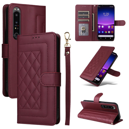 Sony Xperia 1 IV Diamond Lattice Leather Flip Phone Case - Durable and Convenient Holder with Precision Cutouts