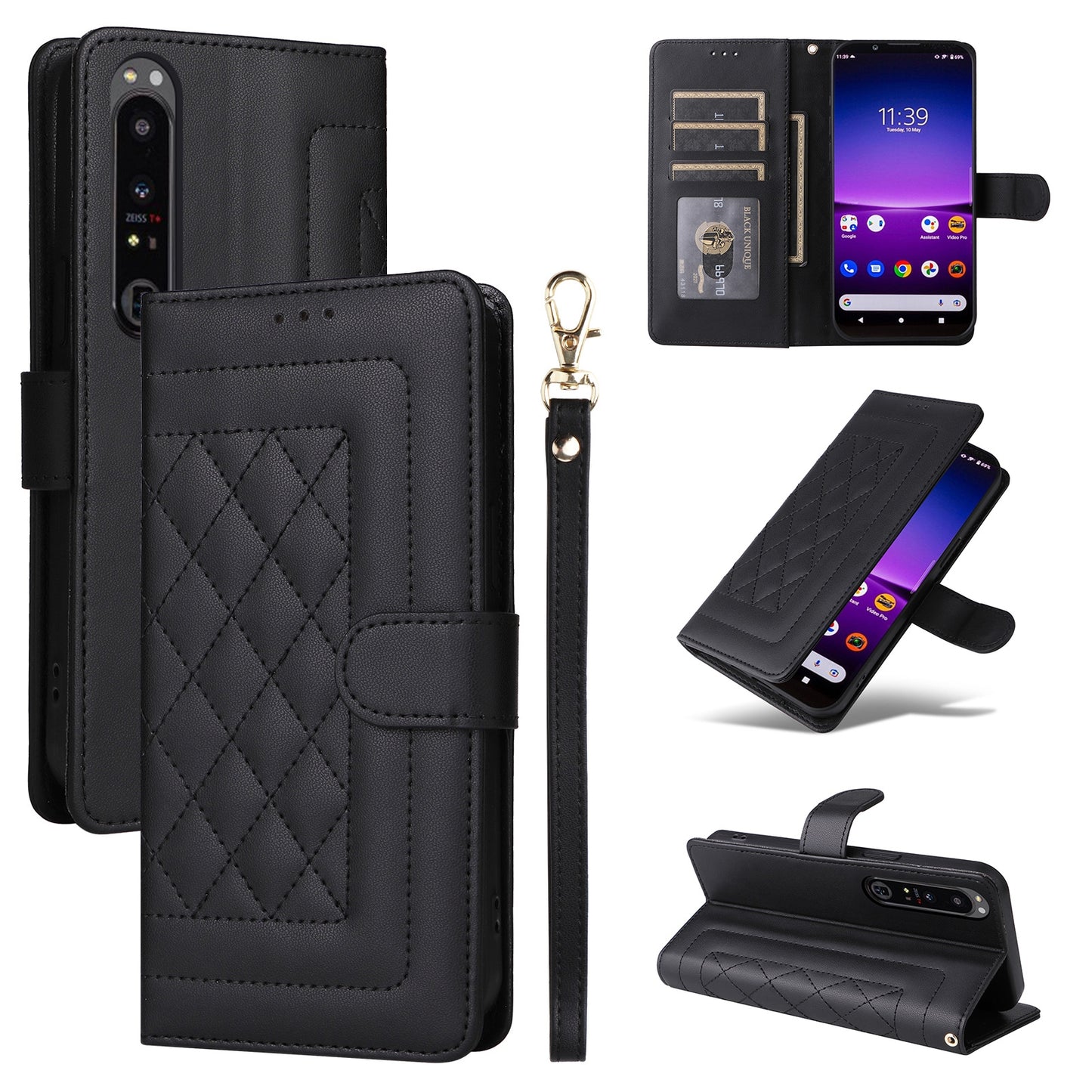 Sony Xperia 1 IV Diamond Lattice Leather Flip Phone Case - Durable and Convenient Holder with Precision Cutouts