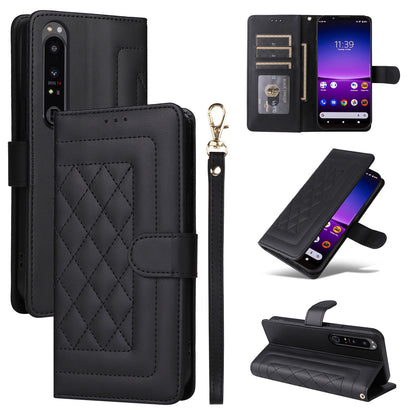 Sony Xperia 1 IV Diamond Lattice Leather Flip Phone Case - Durable and Convenient Holder with Precision Cutouts