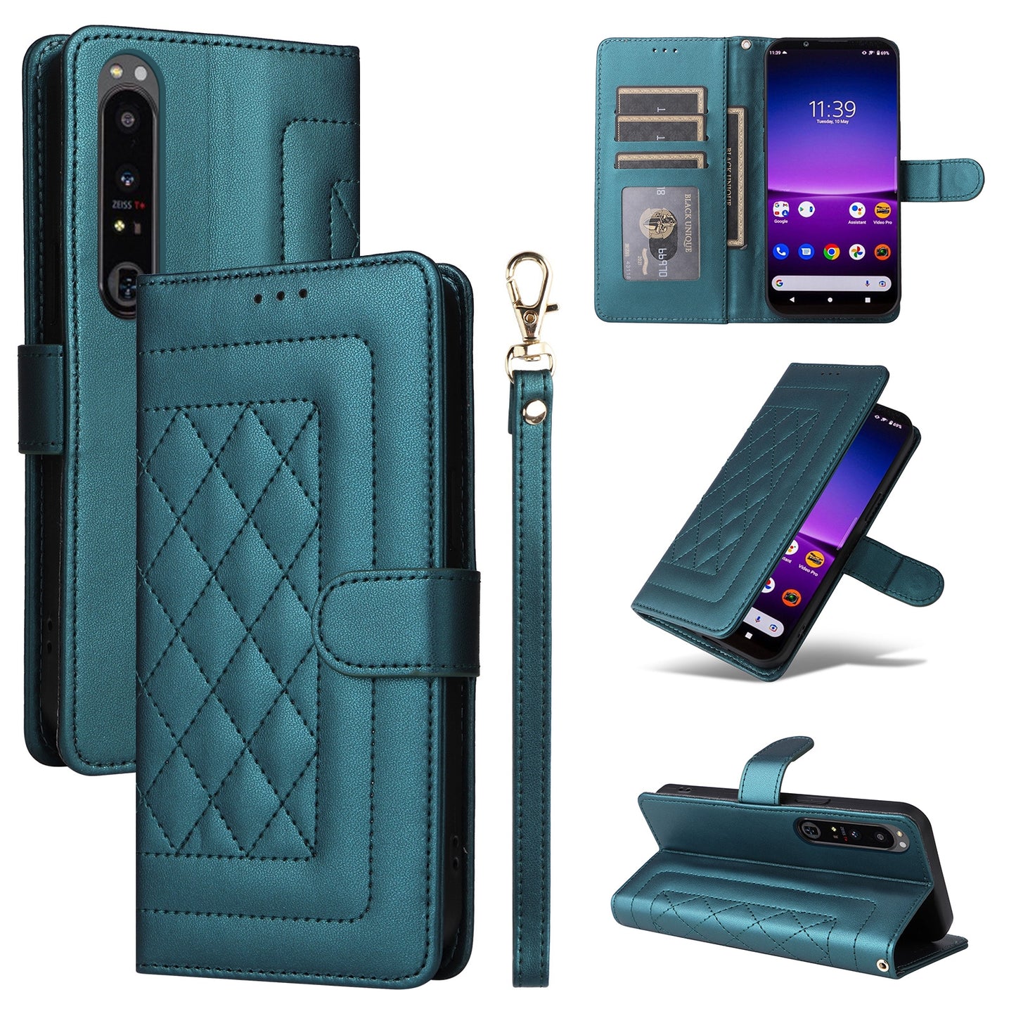 Sony Xperia 1 IV Diamond Lattice Leather Flip Phone Case - Durable and Convenient Holder with Precision Cutouts