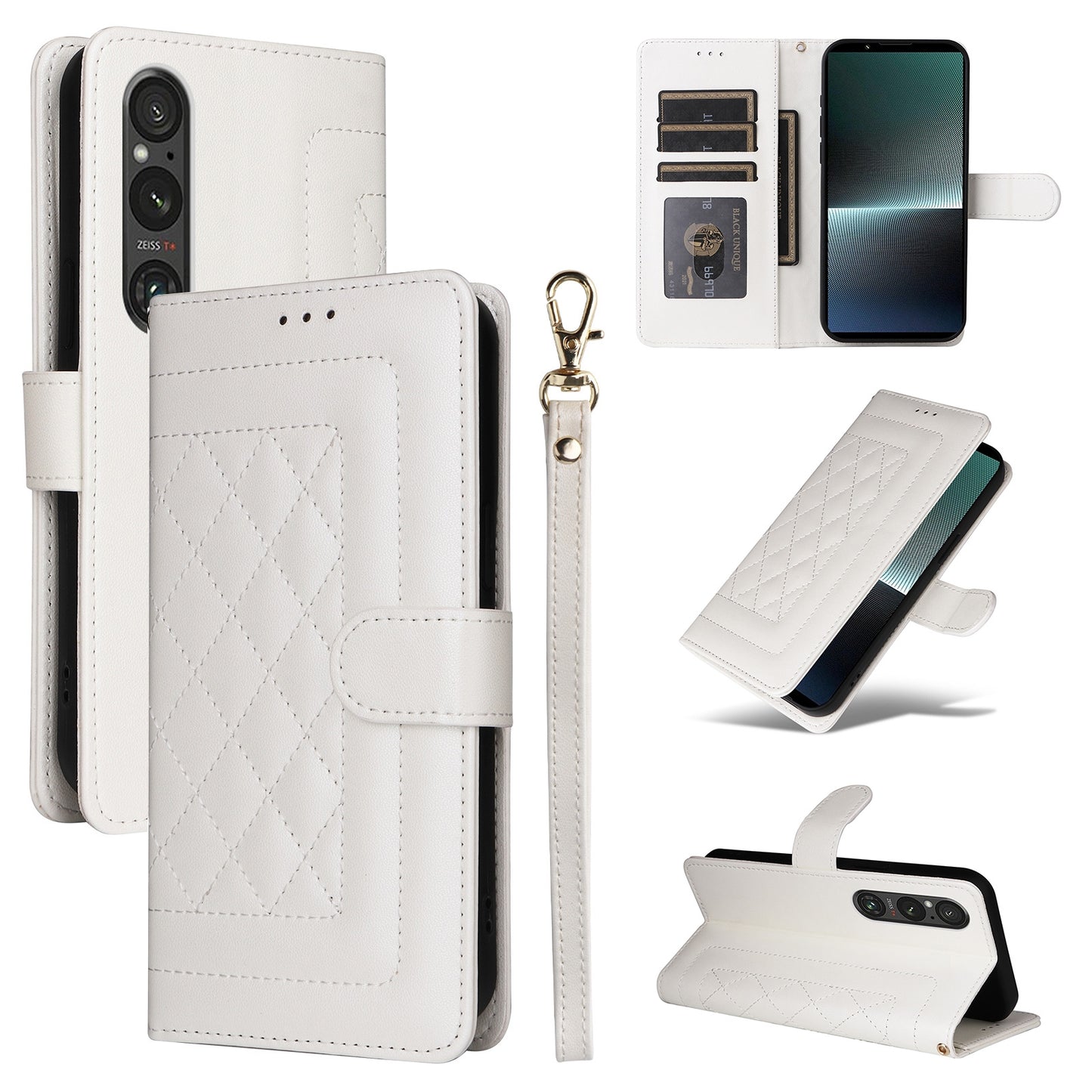 Sony Xperia 1 V Diamond Lattice Leather Flip Phone Case - Durable and Convenient Holder with Precision Cutouts