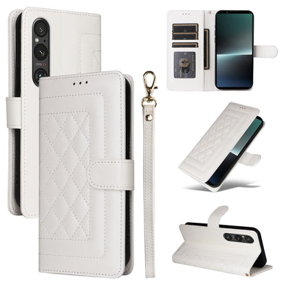 Sony Xperia 1 V Diamond Lattice Leather Flip Phone Case - Durable and Convenient Holder with Precision Cutouts
