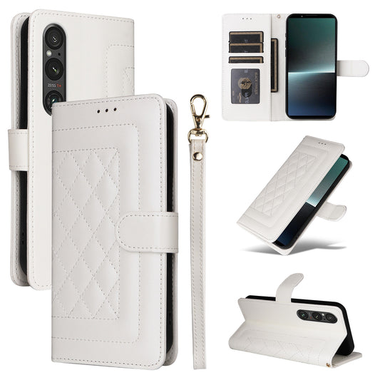 Sony Xperia 1 V Diamond Lattice Leather Flip Phone Case - Durable and Convenient Holder with Precision Cutouts