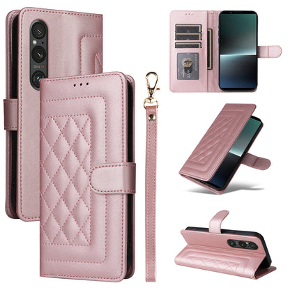 Sony Xperia 1 V Diamond Lattice Leather Flip Phone Case - Durable and Convenient Holder with Precision Cutouts