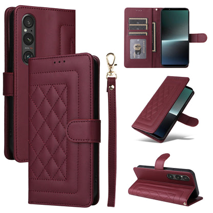Sony Xperia 1 V Diamond Lattice Leather Flip Phone Case - Durable and Convenient Holder with Precision Cutouts
