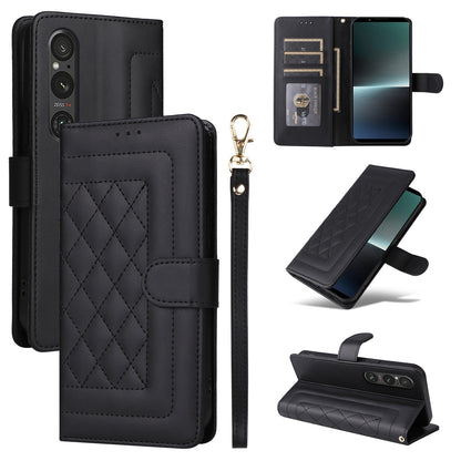 Sony Xperia 1 V Diamond Lattice Leather Flip Phone Case - Durable and Convenient Holder with Precision Cutouts