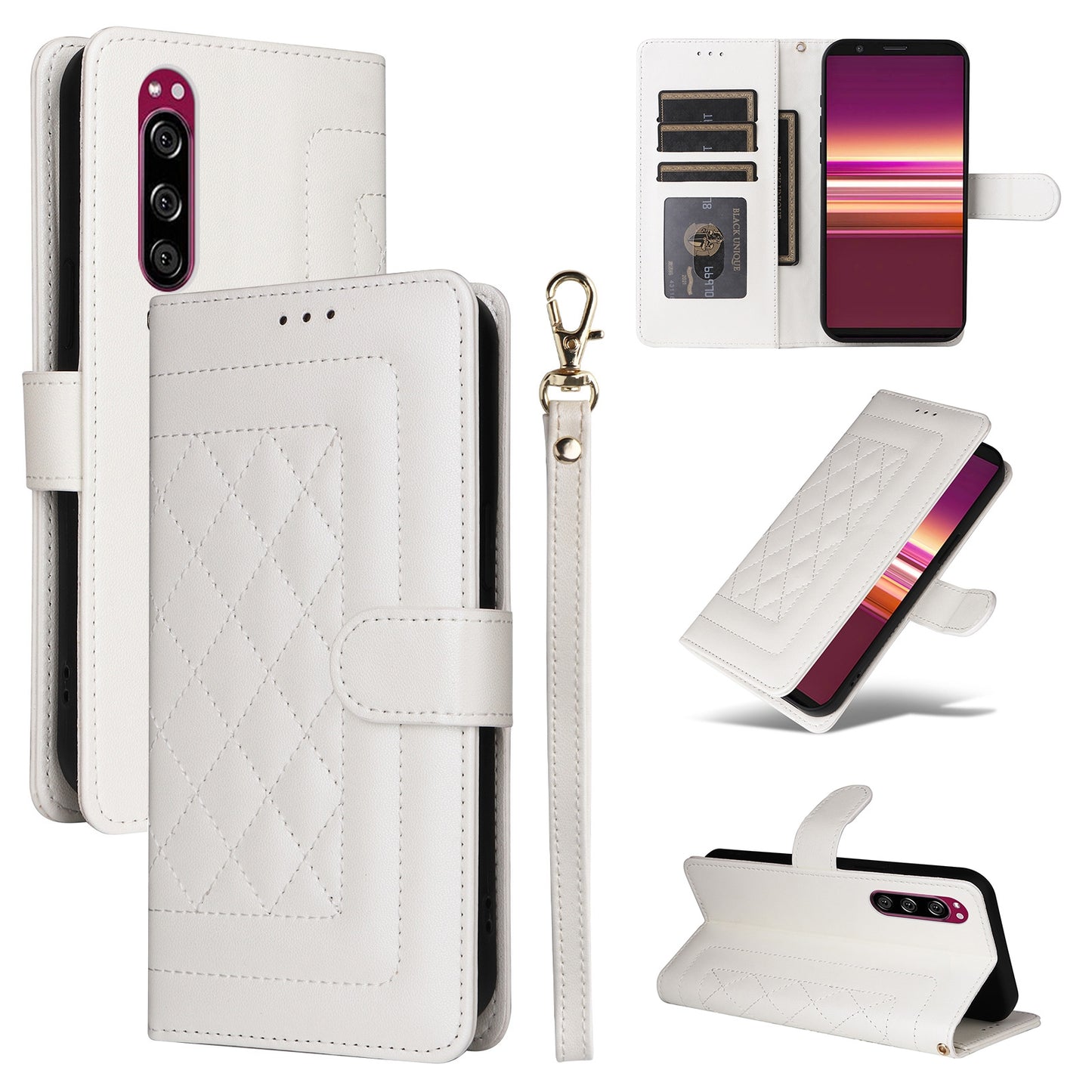 Sony Xperia 5 Diamond Lattice Leather Flip Phone Case - Durable and Convenient Holder with Precision Cutouts