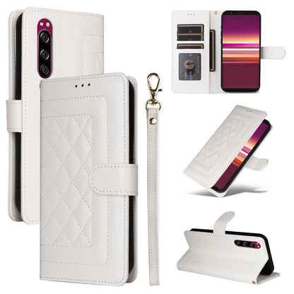 Sony Xperia 5 Diamond Lattice Leather Flip Phone Case - Durable and Convenient Holder with Precision Cutouts