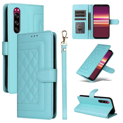 Sony Xperia 5 Diamond Lattice Leather Flip Phone Case - Durable and Convenient Holder with Precision Cutouts
