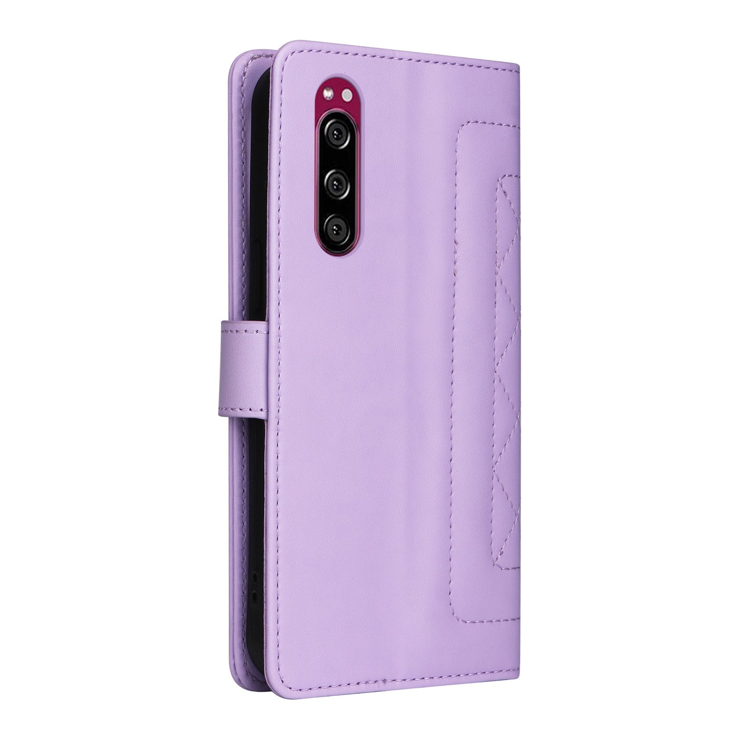 Sony Xperia 5 Diamond Lattice Leather Flip Phone Case - Durable and Convenient Holder with Precision Cutouts