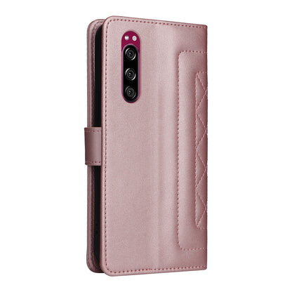 Sony Xperia 5 Diamond Lattice Leather Flip Phone Case - Durable and Convenient Holder with Precision Cutouts
