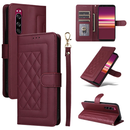 Sony Xperia 5 Diamond Lattice Leather Flip Phone Case - Durable and Convenient Holder with Precision Cutouts
