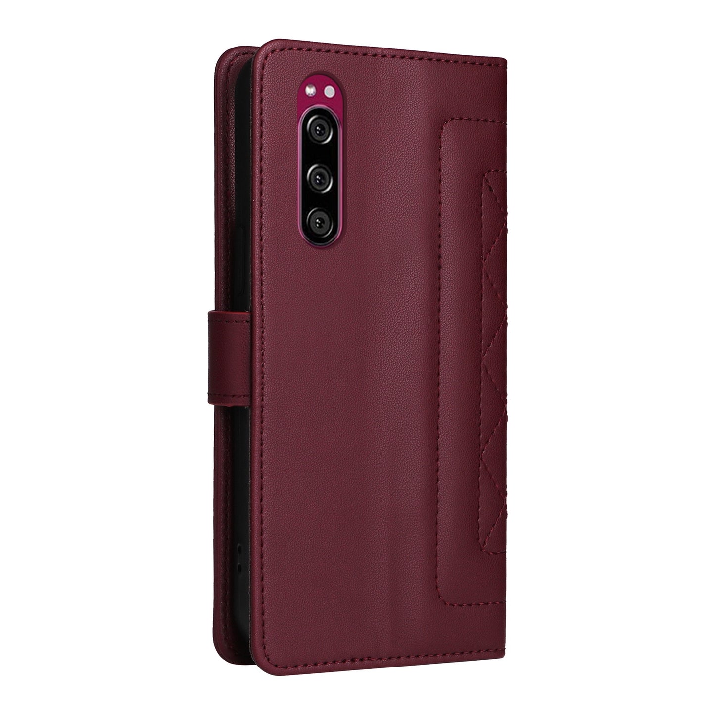 Sony Xperia 5 Diamond Lattice Leather Flip Phone Case - Durable and Convenient Holder with Precision Cutouts