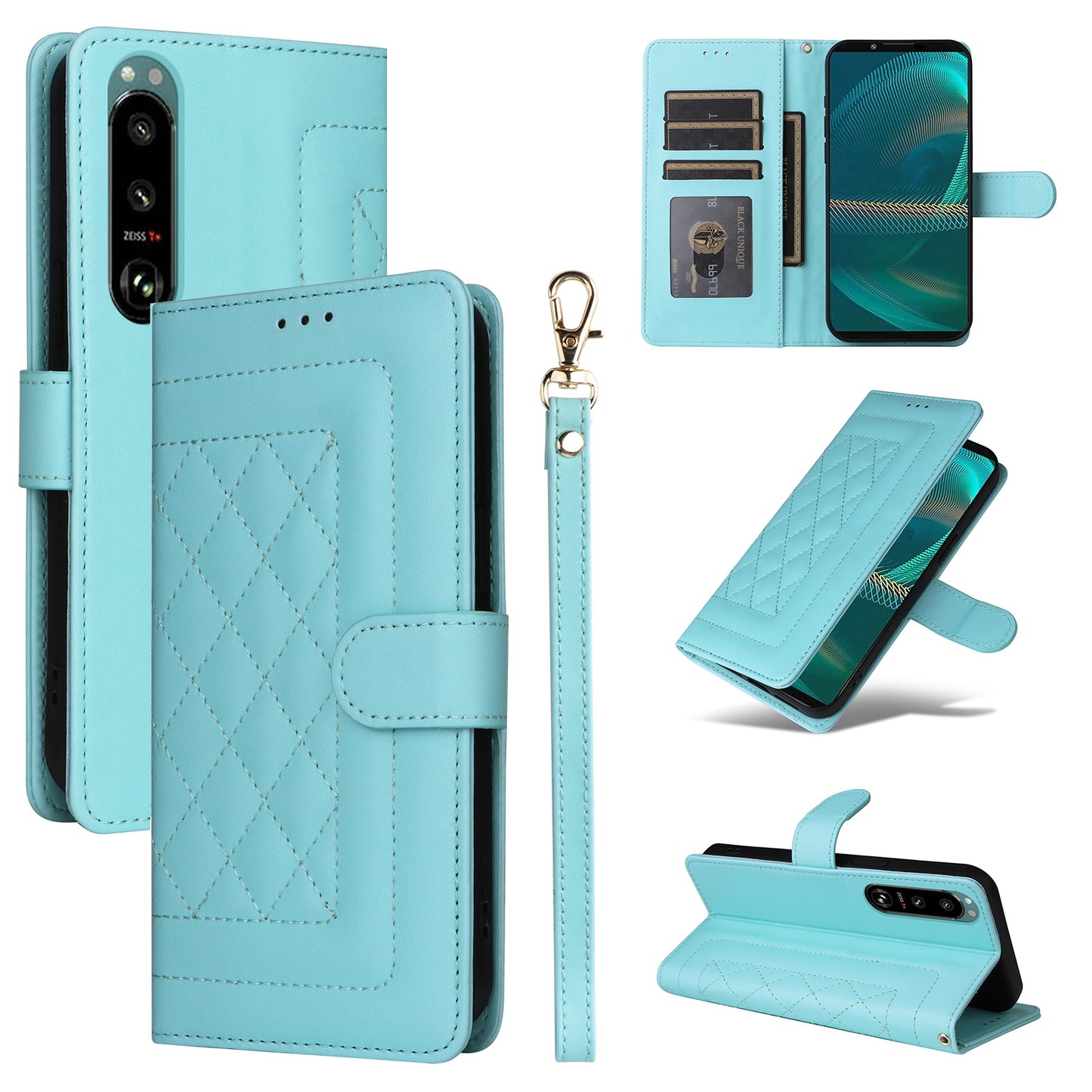 Sony Xperia 5 III Diamond Lattice Leather Flip Phone Case - Durable and Convenient Holder with Precision Cutouts