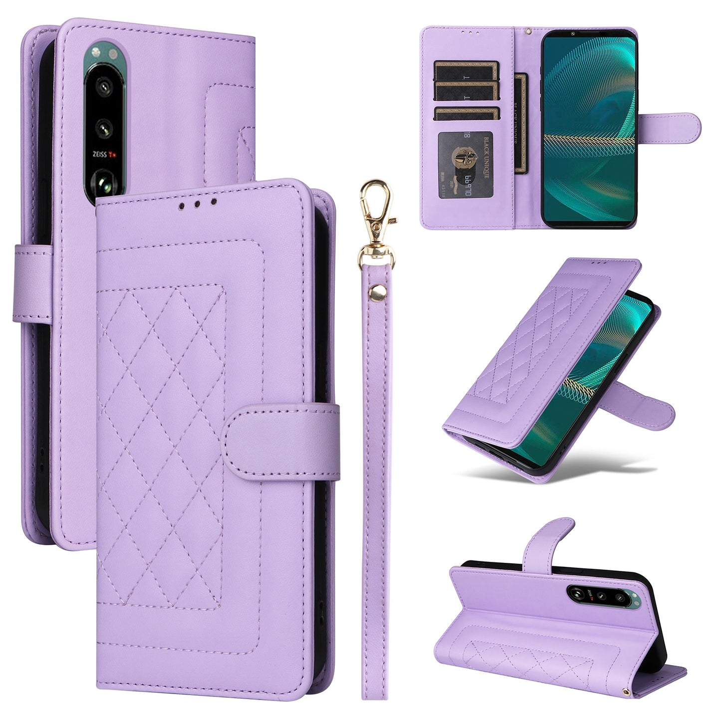 Sony Xperia 5 III Diamond Lattice Leather Flip Phone Case - Durable and Convenient Holder with Precision Cutouts