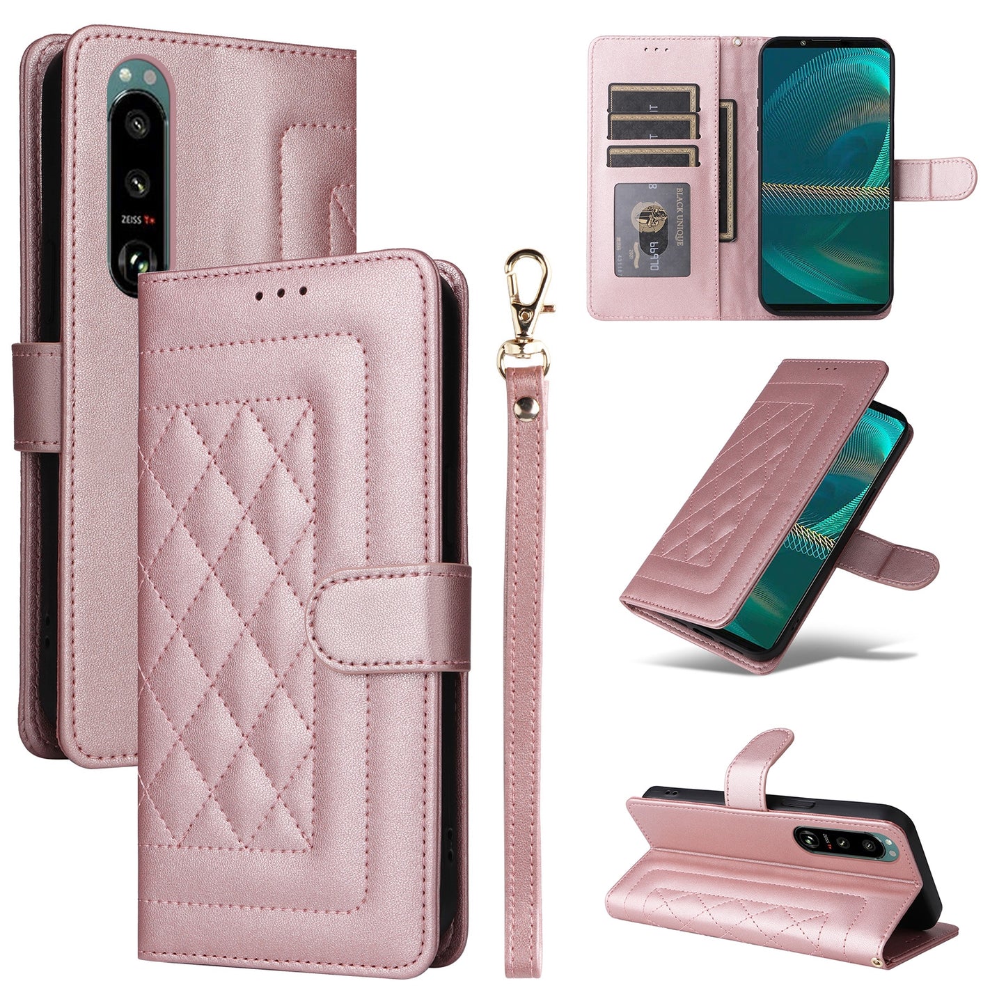 Sony Xperia 5 III Diamond Lattice Leather Flip Phone Case - Durable and Convenient Holder with Precision Cutouts