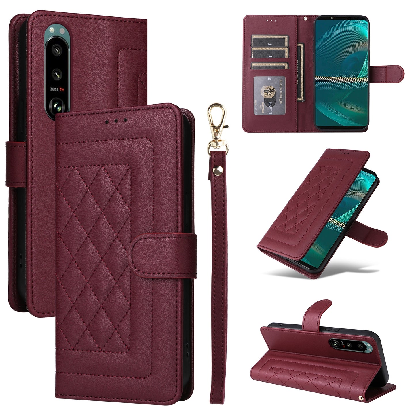 Sony Xperia 5 III Diamond Lattice Leather Flip Phone Case - Durable and Convenient Holder with Precision Cutouts