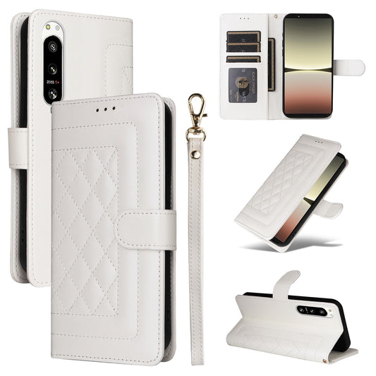 Sony Xperia 5 IV Diamond Lattice Leather Flip Phone Case - Durable and Convenient Holder with Precision Cutouts