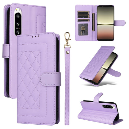 Sony Xperia 5 IV Diamond Lattice Leather Flip Phone Case - Durable and Convenient Holder with Precision Cutouts
